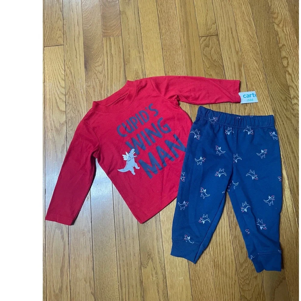 Carters Child of Mine Boys 12M Valentines Cupid Wingman Dinosaur outfit Set‎ NWT